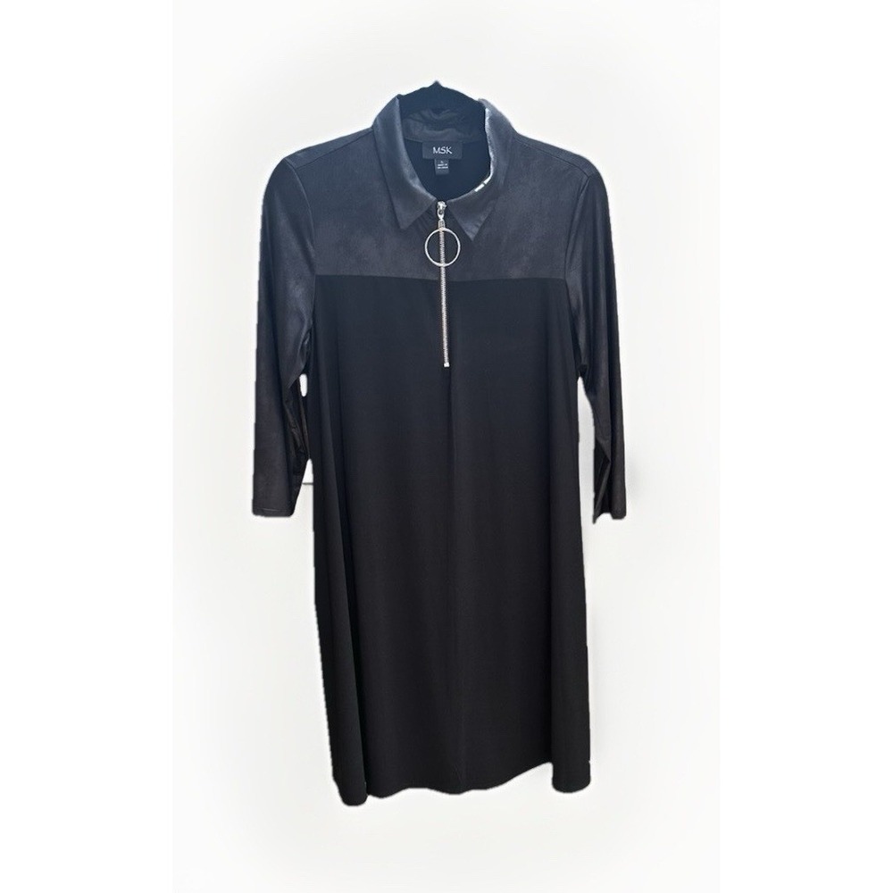MSK Womens Black Faux Suede Mixed Media O-Ring Half Zip Shift Dress Large